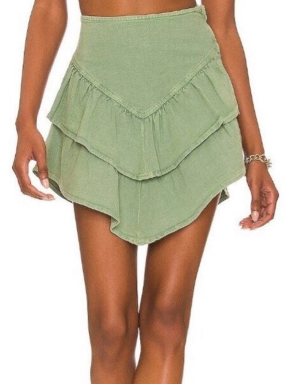 MOTHER Loden Ruffle Mini Skirt